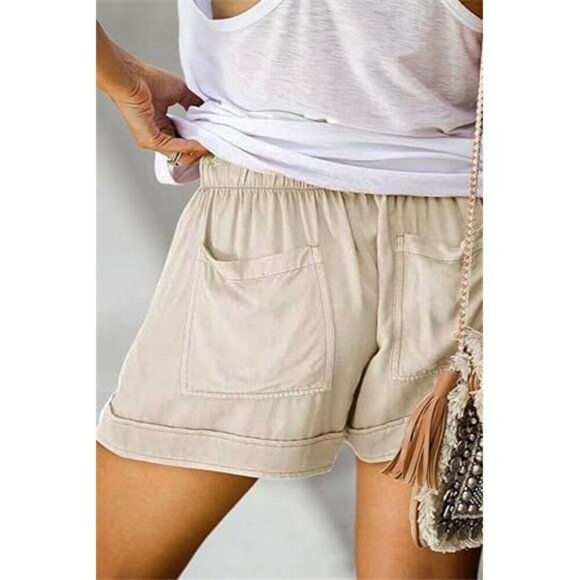 Womens Summer Drawstring Shorts Comfy Elastic Waist Lightweight Cotton - Picture 4 of 6